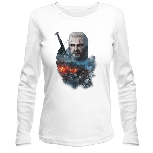 Женский лонгслив, белый, The Witcher 3 - Geralt