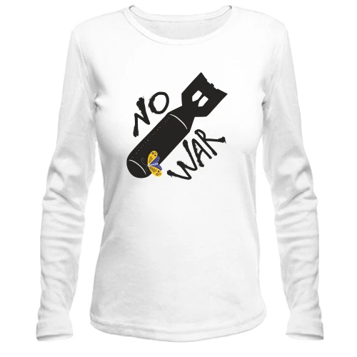 Жіночий лонгслів, Білий, з бомбою, метеликом і написом «No War»