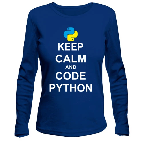 Женский лонгслив, синий, Keep calm and code python