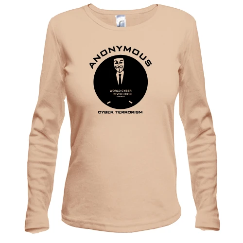 Женский лонгслив, бежевый, Anonymous World Cyber Revolution