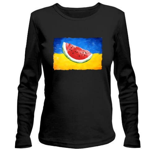 Женский лонгслив, черный, Херсон (флаг Украины и кусочек арбуза)