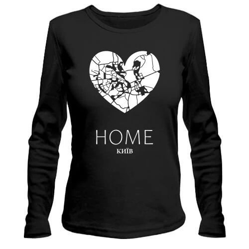 Женский лонгслив, черный, с сердцем Киев "Home"