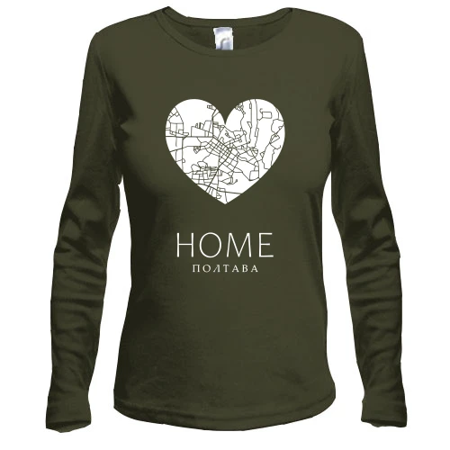 Женский лонгслив, хаки, с сердцем "Home Полтава"