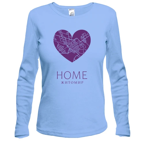Женский лонгслив, синий, с сердцем "Home Житомир"