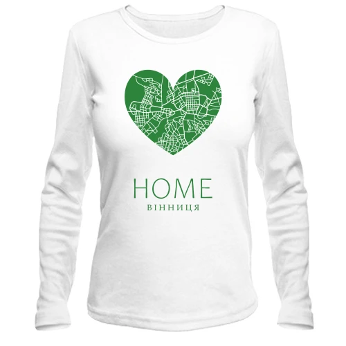Женский лонгслив, белый, с сердцем "Home Винница"