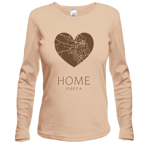 Женский лонгслив, бежевый, с сердцем "Home Одесса"