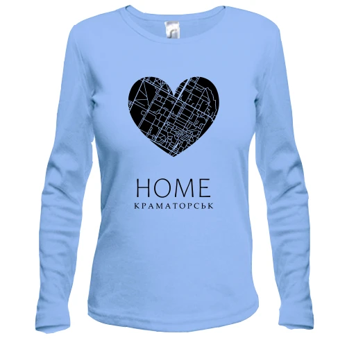 Женский лонгслив, синий, с сердцем "Home Краматорск"