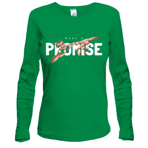 Женский лонгслив, зеленый, с принтом "Make a promise"