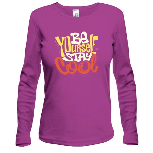 Женский лонгслив, фиолетовый, "Be yourself stay cool"