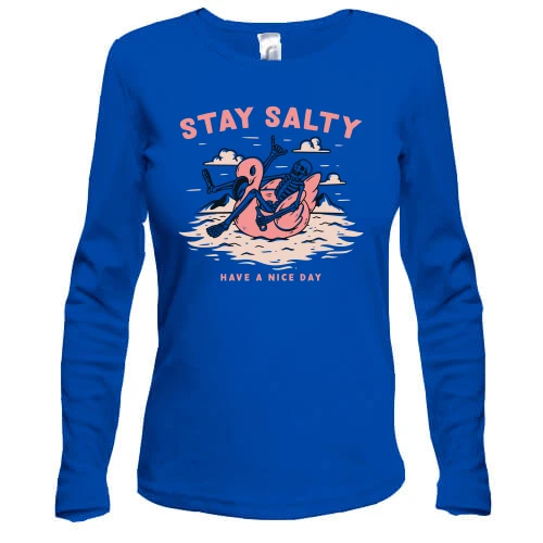 Женский лонгслив, синий, "Stay salty"