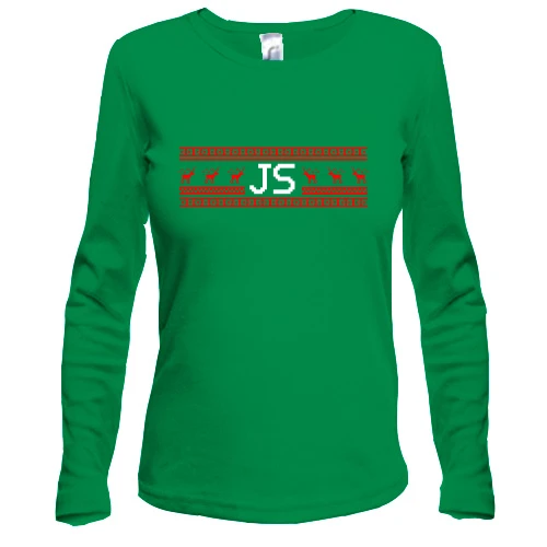 Женский лонгслив, зеленый, "JavaScript и олени"