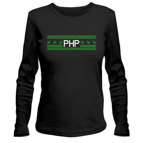 Женский лонгслив, черный, "PHP и олени"