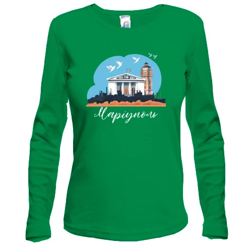 Женский лонгслив, зеленый, "Мариуполь"