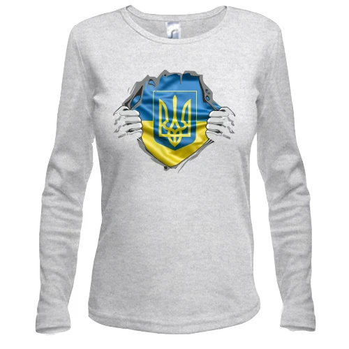 Женский лонгслив, Серый меланж, "Ukraine Nation"
