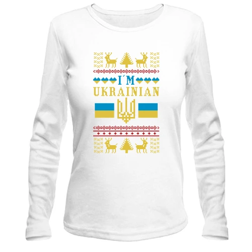 Женский лонгслив "Новогодняя вышиванка i`m ukranian"
