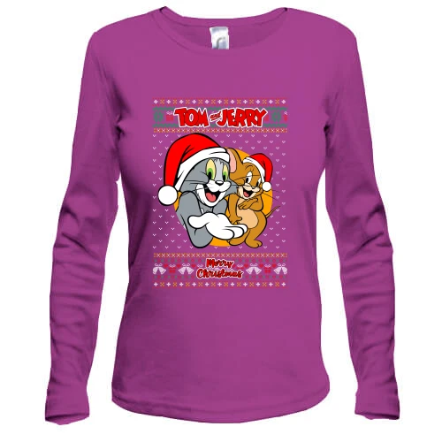 Женский лонгслив с Томом и Джерри "Merry Christmas"