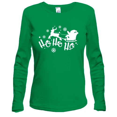 Женский лонгслив, Зеленый, с Сантой "Ho Ho Ho"