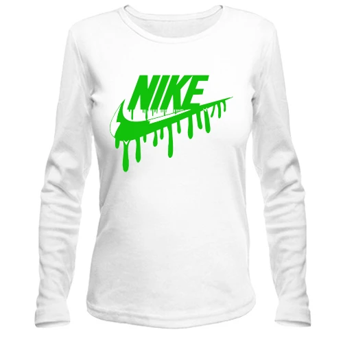 Женский лонгслив, Белый, лого "Nike" c потеками