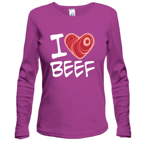 Женский лонгслив, фиолетовый, "I love Beef"