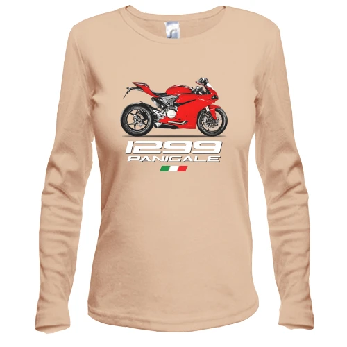 Женский лонгслив, Бежевый, с мотоциклом "Ducati1299 Panigale"