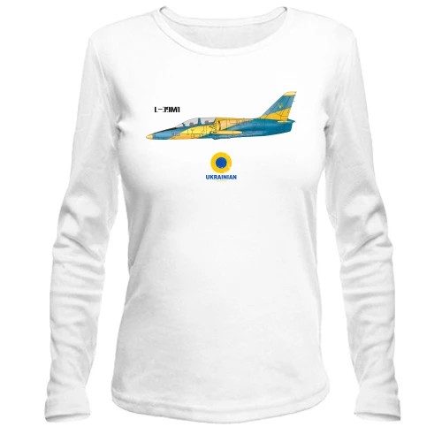 Женский лонгслив, белый, с самолётом "Ukrainian air force"