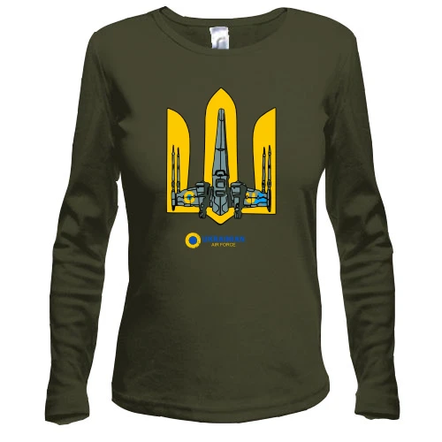 Женский лонгслив, хаки, с тризубом "Ukrainian air force"