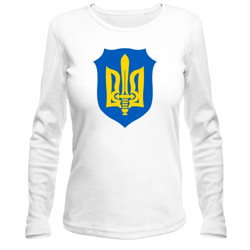Жіночий лонгслів з тризубом-мечем на синьому щиті