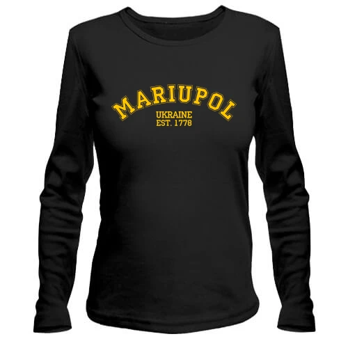 Женский лонгслив, черный, "город Мариуполь" (англ.)