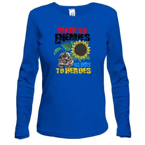 Женский лонгслив, Синий, "Death to enemies. glory to heroes"