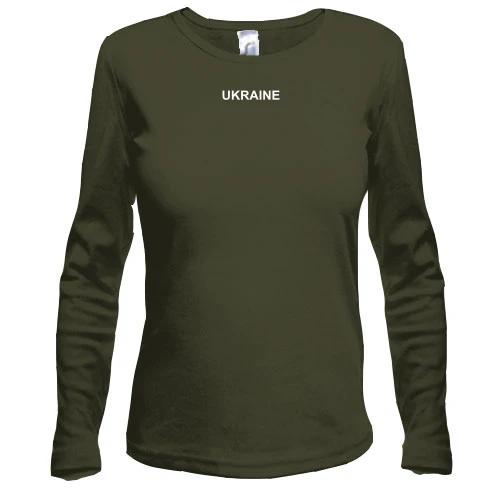 Женский лонгслив, Хаки, Ukraine (мини надпись на груди)