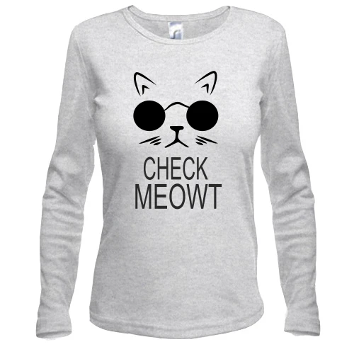 Женский лонгслив, Серый меланж, check meowt