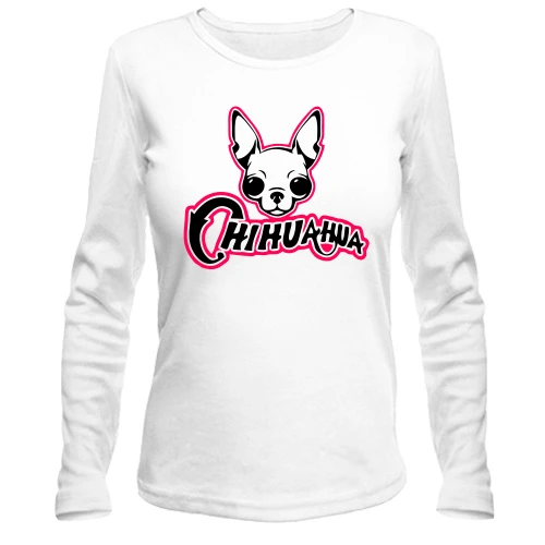 Женский лонгслив с чихуахуа и розовой надписью «CHIHUAHUA»