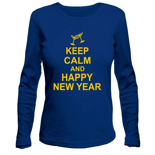 Жіночий лонгслів, Синій, Keep calm and Happy New Year