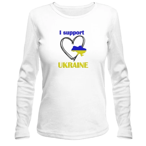 Женский лонгслив, Белый, с вышивкой I Support Ukraine