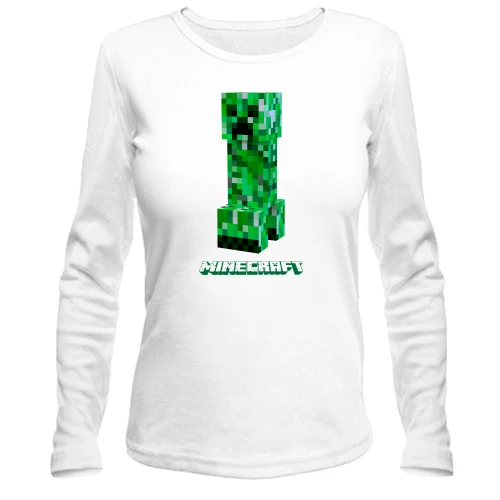 Женский лонгслив, Белый, Крипер Minecraft