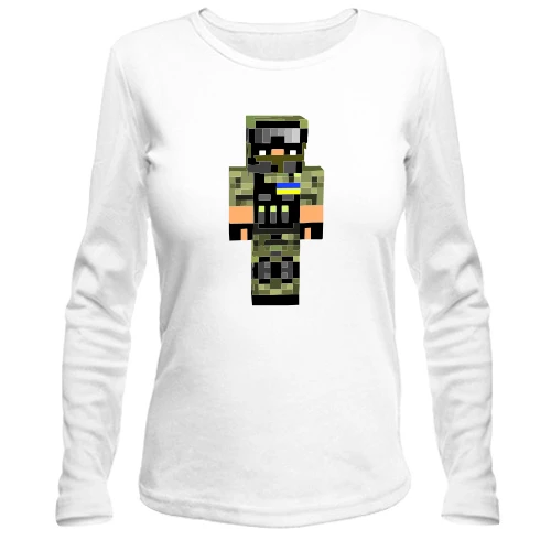 Жіночий лонгслів Воїн ЗСУ у стилі Minecraft