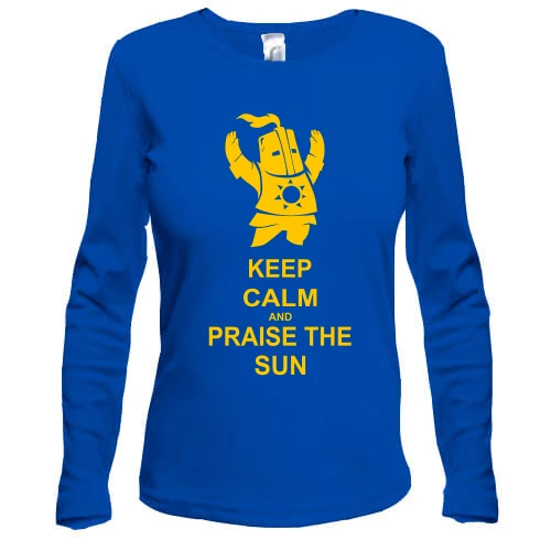 Женский лонгслив, Синий, Keep calm and praise the sun