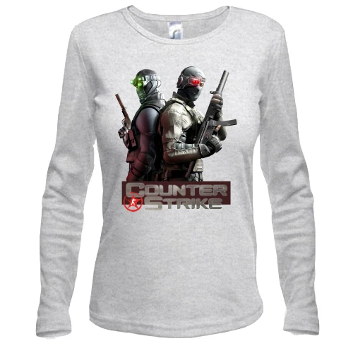 Женский лонгслив, Серый меланж, с двумя бойцами Counter Strike