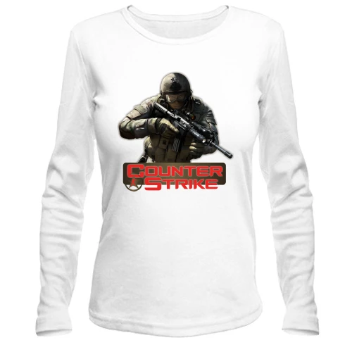 Женский лонгслив, Белый, с бойцом и красным логотипом Counter Strike