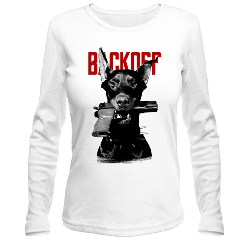 Женский лонгслив Backoff - пес с пистолетом