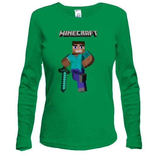 Женский лонгслив, Зеленый, Minecraft Стив
