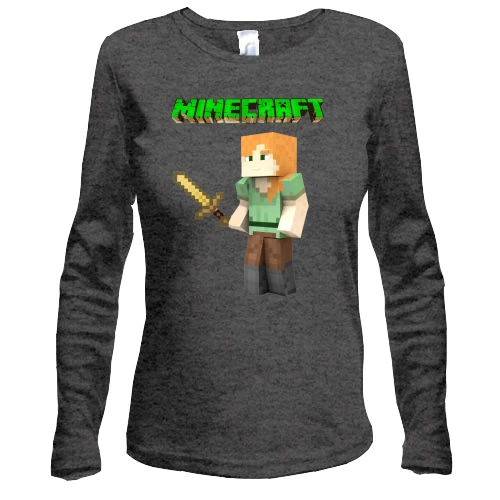 Женский лонгслив, Серый меланж, Minecraft Алекс