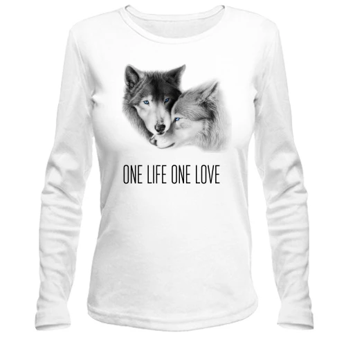 Женский лонгслив, Синий, с волками One Life One Love
