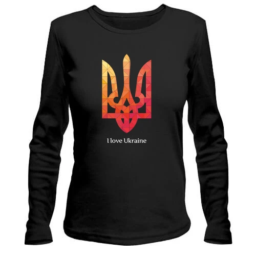 Жіночий лонгслів, Чорний, I love Ukraine з червоним гербом