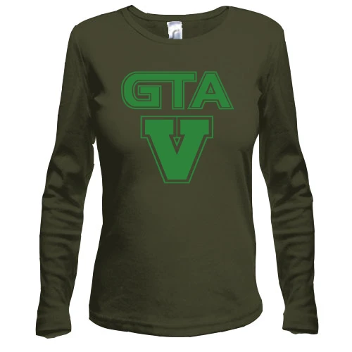 Женский лонгслив, хаки, GTA V с зелёным логотипом