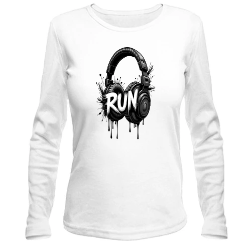 Женский лонгслив, белый, Наушники Run
