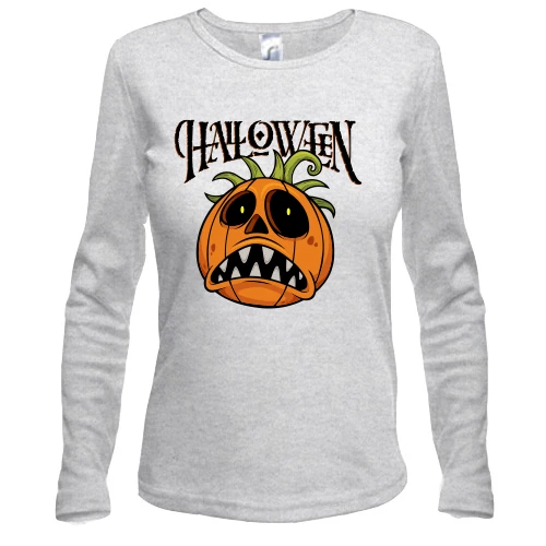 Женский лонгслив с расстроенной тыквой и надписью Halloween