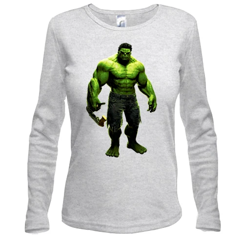 Женский лонгслив, серый меланж, с Халком (Hulk)