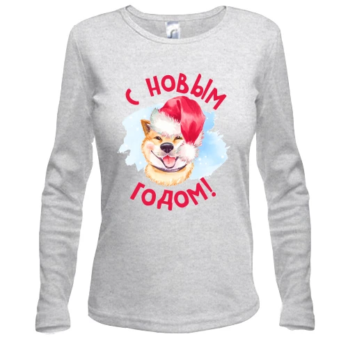 Жіночий лонгслів, сірий меланж, з собачкою З Новим Роком!