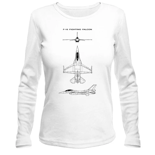 Женский лонгслив, белый, F-16 Fighting Falcon